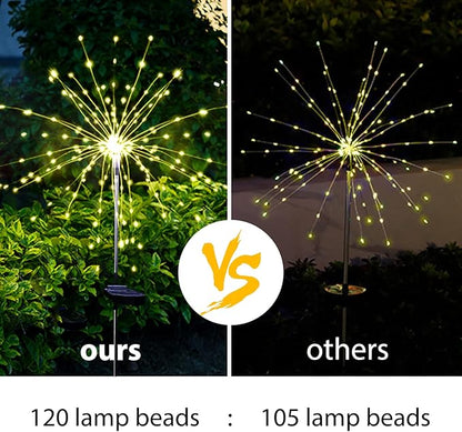 Solar Garden Firework Lights Outdoor Waterproof 2 Pack Solar Powered Art Stake Twinkle Lighting for Outside Decor, 120 LED Sparklers String Lights for Yard Party Decorations (Warm White)