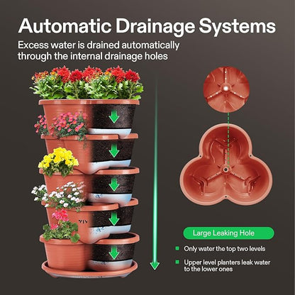 VIVOSUN 2-Pack 5 Tier Vertical Gardening Stackable Planter for Strawberries, Flowers, Herbs, Vegetables, Brown