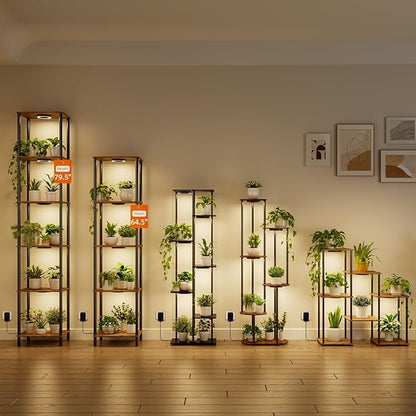 Bstrip Plant Stand Indoor with Grow Light, 33" High Indoor Plant Shelf, 7 Tier Flower Stand with Plant Light Full Spectrum, Metal Plant Holder with Light, laddered Plant Rack for Home, Corner