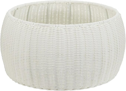 Resin Wicker Storage Stool or Side Table, White
