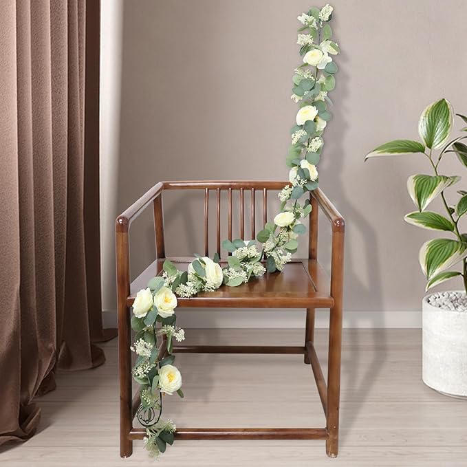 Artificial Eucalyptus Garland 2-Pack, 6.6 Ft Champagne Roses