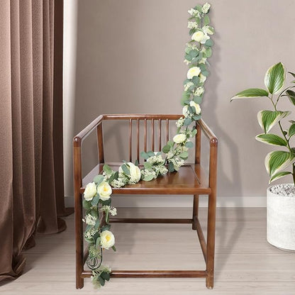 Artificial Eucalyptus Garland 2-Pack, 6.6 Ft Champagne Roses
