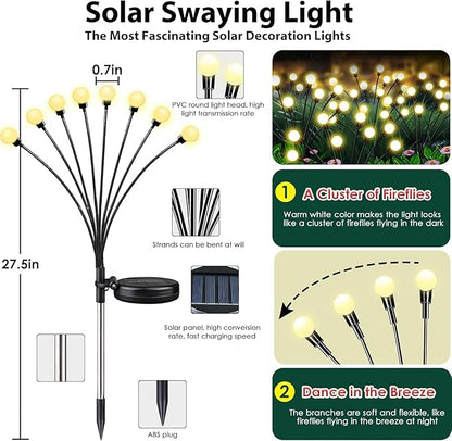 8-Pack Garden Solar Lights, 64 LED Solar Light Outdoor for Garden Decor, Waterproof Firefly Light Outdoor (Sway by Wind), Swaying Light for Outside Yard Pathway Landscape Decorations (Warm White)