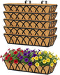Y&M 24 Inch Fence Metal Hanging Flower Planter Window Basket Deck Railing Planter Boxes for Outdoor Garden Lawn， Window Deck with Coco Liner,6pcs