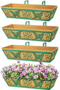 4 Pack 24 Inch Window Boxes Planters Railing Planter Box with Adjustable Brackets for Porch Fence Patio Balcony Hanging Flower Baskets with Woven Fabric for Outdoor Garden Decor - Green