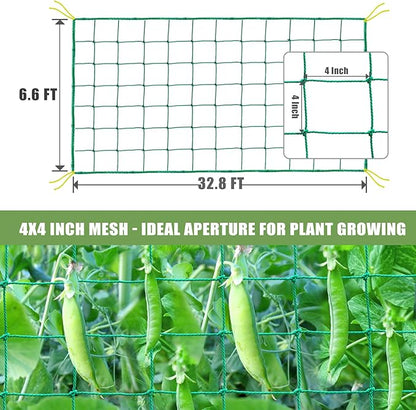 Garden Trellis Netting - Heavy Duty Trellis Net for Climbing Plants, Plant Netting for Cucumber, Tomato, 27 Strands Nylon & 4x4 Inch Mesh, Grow Netting for Fruits, Vegetables, Grape, Bean(6.6x32.8 FT)
