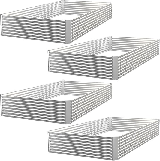 4 Pack Raised Beds for Gardening, Corrugated Galvanized Steel Raised Garden Bed, Outdoor Metal Above Ground Garden Bed for Vegetables and Flowers-4x2FT(Rectangular)
