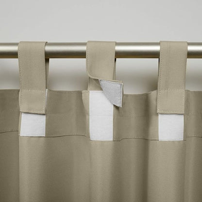 Exclusive Home Cabana Solid Indoor/Outdoor Light Filtering Hook-and-Loop Tab Top Curtain Panel Pair, 54"x63", Taupe