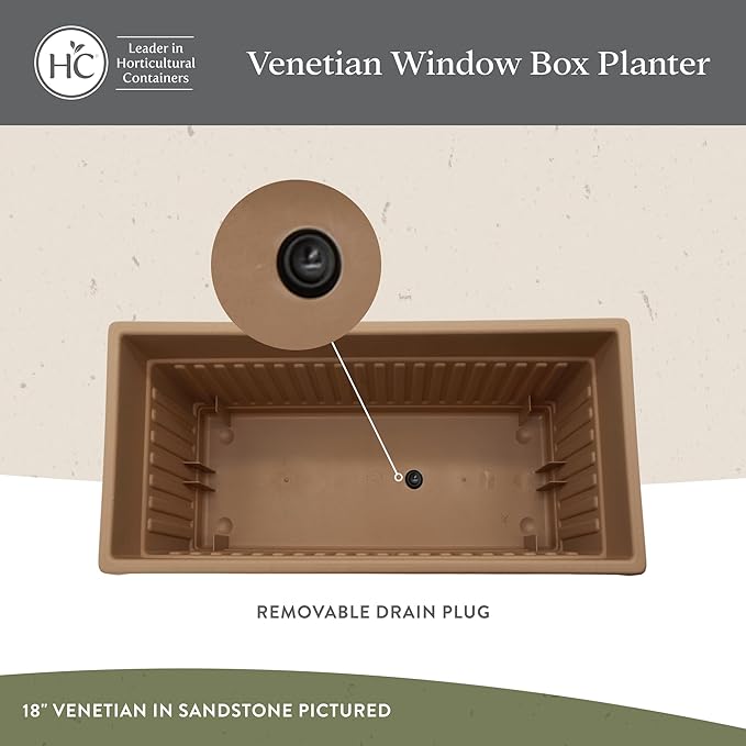 The HC Companies 30 Inch Venetian Window Planter Box with Drainage Plug, Lightweight UV-Resistant Plastic Indoor & Outdoor Planters, 2-Pack Flower Box for Garden & Home Decor, Clay