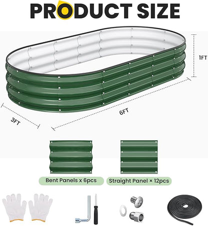 Galvanized Raised Garden Bed 6x3x1 FT, Oval Metal Raised Garden Bed Outdoor Planter Box with Open Bottom, Rust-Resistant Steel Garden Bed for Vegetables Herbs Flowers, Easy Assembly