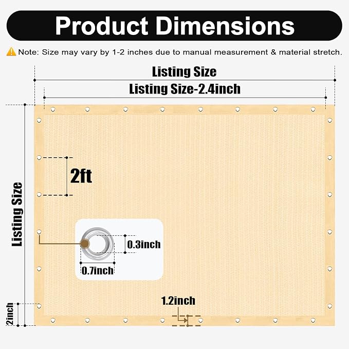 Artpuch 90% Sun Shade Cloth, 10 x 20 FT Pergola Shade Cover Canopy with Grommets, Sun Screen Fabric Tarp for Patio, Outdoor, Garden, Backyard, Wheat