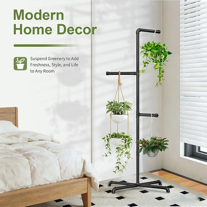 Hanging Plant Stand, Plant Hanger Indoor, Corner Hanging Plant Stand, Black Metal Holder for Bedroom, Living Room, Garden, Balcony
