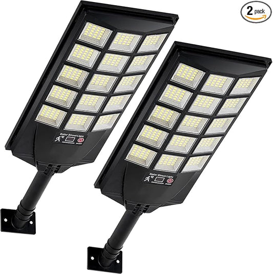 Solar Lights Outdoor Waterproof, 6500K Dusk to Dawn Solar Street Light Motion Sensor with Remote Control, LED Security Light for Outside Garden Yard Parking Lot, Oudoor Flood Lights, 2PACK