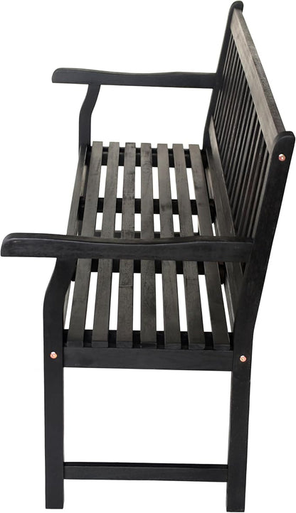 JONATHAN Y BNH101C Laurel 59.1" 3-Seat Slat-Back 600-Lbs Support Acacia Wood Outdoor Garden Patio Bench for Garden, Lawn, Backyard, Pool, Deck, Beach, Firepit, Black