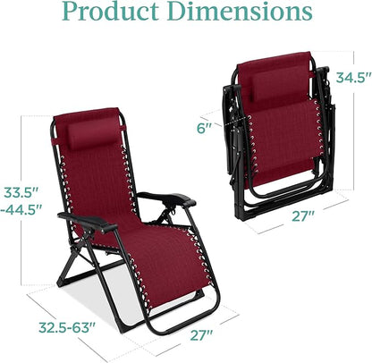 Zero Gravity Recliner, Burgundy with Removable Cushion and Side Tray