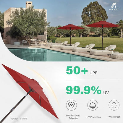 JEAREY 7.5FT Patio Umbrella Outdoor Market Umbrella with 6 Sturdy Ribs, Push Button Tilt/Crank Table Umbrella for Garden, Deck, Backyard and Pool, Red