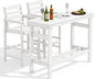 SERWALL Outdoor Bar Set - 2 Adirondack Bar Chairs & Bar Height Table with 1.6" Umbrella Hole, All-Weather HDPE Patio Furniture for Poolside, Backyard, Garden - White