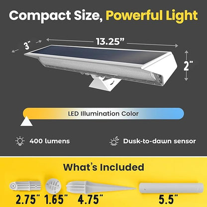 Brighticonic Solar Sign Lights Outdoor White – LED Solar Sign Light for House Numbers & Real Estate Signs – 13" Warm White Floodlight, IP65 Waterproof, Dusk to Dawn Solar Mailbox Light