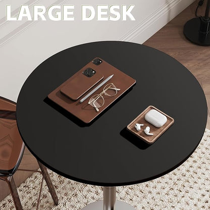 Flamaker Round Bistro Pub Table Modern Style Metal Base MDF Top Cocktail Bar Table Counter Bar Height for Pub, Dining Room, Party (1, Black-Silver)