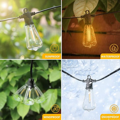 String Lights 100 ft Outdoor LED with 53 Vintage Edison Bulbs