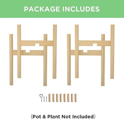 MUDEELA 2 Pack Indoor Plant Stands, 2 Tier Tall Plant Stand 30 inches, Mid Century Bamboo Plant Stand, Adjustable Width 8 - 12 inches, Fits Pot Size of 8 9 10 11 12 inches Pot & Plant Not Included, Natural