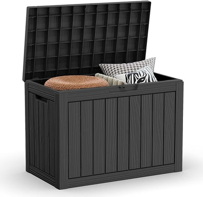 Outdoor Storage Box, 45 Gallon Resin Patio Deck Box with Lock, Black