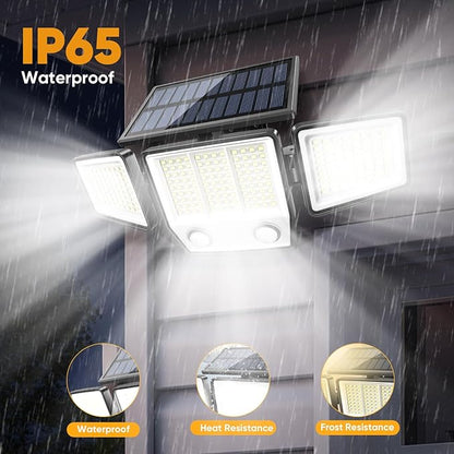 Solar Lights Outdoor Waterproof Motion Sensor - 416 LEDs 3000 Lumens Super Bright 3 Brightness 3 Modes 2400mAh 360° Illumination 32ft Solar Flood Security Light for Outside (Classic, 2)