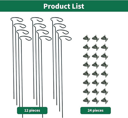 12 Pack Plant Support Stakes with 24 Pcs Plant Clips, Garden Single Stem Support Stake, Plant Cage Support Ring for Indoor Outdoor Flowers Rose Amaryllis Tomatoes Peony Lily Orchid (16 Inch)