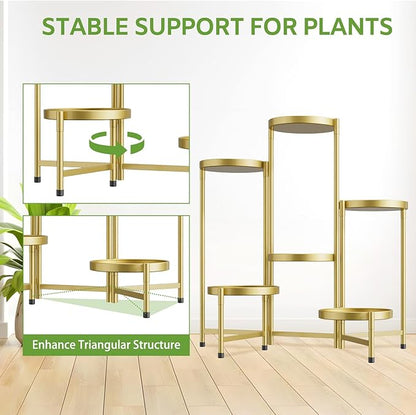 iDavosic.ly 6 Tier Large Plant Stand Indoor, 10 Inch Wide Tall Corner Metal Plant Stands Outdoor for Multiple Plants, Folding Tiered Flower Display Holder Rack Shelf, Gold