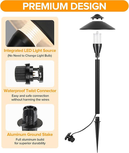 LUTEC 12V Low Voltage Pathway Lights, Die-cast Aluminum Pathway Lights with Connectors，IP65 Waterproof Outdoor Landscape Lighting, 3W 240LM Warm White 3000K for Path, Yard, Garden, 8 Pack