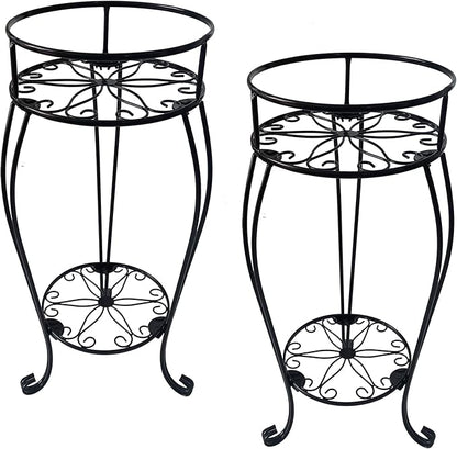 CASIMR 2 Tier Plant Stand, 2-Pack 28.1 inch Tall Metal Potted Holder Rack,Indoor Outdoor Multiple Flower Pot Shelf Rustproof Iron Garden Container for Garden Patio Living Room Corner Balcony, Black