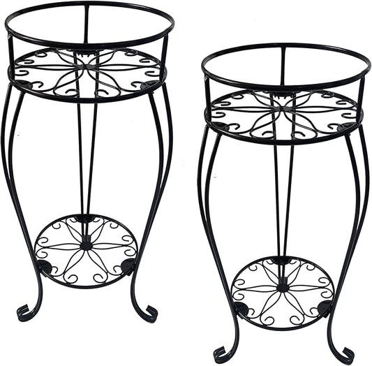 CASIMR 2 Tier Plant Stand, 2-Pack 28.1 inch Tall Metal Potted Holder Rack,Indoor Outdoor Multiple Flower Pot Shelf Rustproof Iron Garden Container for Garden Patio Living Room Corner Balcony, Black