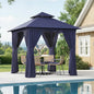 Aoxun Outdoor Gazebo for Patio 8x8 Metal Frame Canopy with Double Roofs Heavy Duty Party Tent and Shelter with Mosquito Netting and Privacy Screen for Backyard, Lawn, Garden, Deck (Navy Blue)