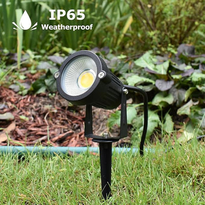 GSS6005 Plug in Spotlight Outdoor, 5W LED Landscape Spotlight 120V, 3000K Warm White, Metal Construction with Ground Stake, 3ft Cord and Plug, Black
