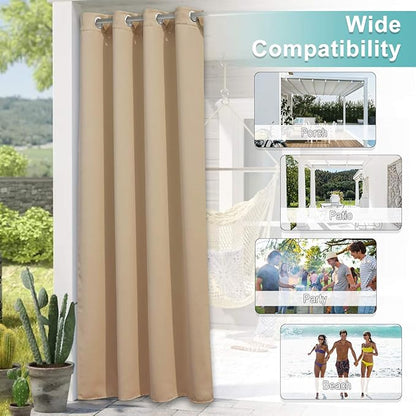 NICETOWN Outdoor Curtains for Patio W100 x L84 inch 2 Pieces, Sun Blocking Screen Shades 100% Privacy for Garage Window Patio Door Pergola Pool Hut, Weatherproof Blinds for All Season, Biscotti Beige