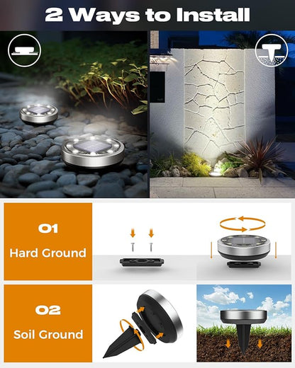 btfarm 10 Pack Solar Lights Outdoor, 8 LED Solar Ground Lights IP65 Waterproof Flat Solar Disc Light, Pathway Lights for Garden Lawn Patio Yard Path Landscape, Cool White