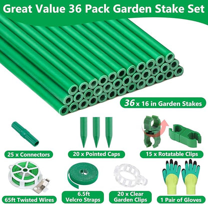 Lezmarket 36 Pack Garden Stakes(16" Each), Plant Support Stakes, DIY 4ft 5ft 6ft 7ft Sturdy Fiberglass Plant Sticks Support Garden Trellis for Growing Climbing Tomato Vegetables Flowers