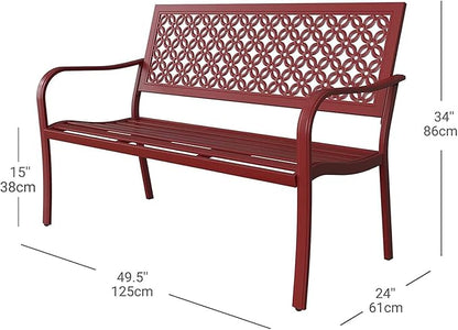 Grand patio Garden Bench, Outdoor Benches with Anti-Rust Metal Powder Coated Frame, Patio Bench for Front Porch Park Outside Furniture Decor, Cherry Red