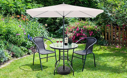 VINGLI Round Patio Table with Umbrella Hole, 32" Outdoor Dining Table Steel Tempered Glass Patio Tables Round Outdoor Tables for Balcony Garden Deck