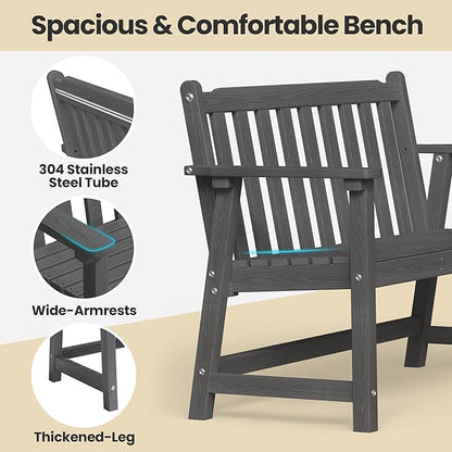 Ciokea 48" Outdoor Bench Set of 2, HDPE Weatherproof Garden Bench, 2-Person Memorial Benches with 550 Lbs, Waterproof Patio Porch Benches for Outside Balcony Deck Backyard, Dark Grey