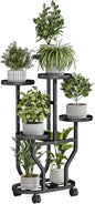 Plant Stand 5 Tier Indoor Outdoor Metal Flower Shelf with Wheels Multi Plants Holder Display Rack for Garden Patio Balcony Living Room Black (Black, 5 Tier)