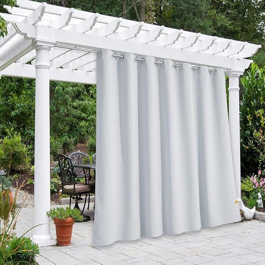 NICETOWN Outdoor Divider Patio Curtain Waterproof for Public Space, Thermal Insulated Rustproof Grommet Room Darkening Panel Safe for Yard/Arbor, Greyish White, 1 Panel, W100 x L84