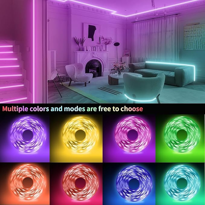 KSIPZE Led Strip Lights 200ft(2x100ft) RGB Music Sync Color Changing Bluetooth Led Lights with Smart App Control Remote Led Lights for Bedroom Room Lighting Flexible Home Décor