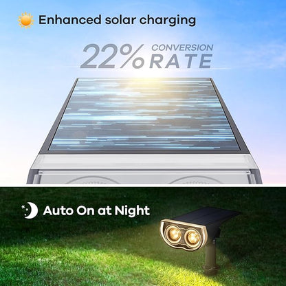 Consciot Solar Spotlights Outdoor, IP67 Waterproof 2-in-1 Solar Spot Lights, Durable Christmas Decorations Lights for Garden Yard Pathway Driveway Porch Walkway, Auto On/Off, 2 Pack(Warm White)