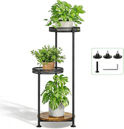 3 Tier Large Plant Stand Indoor Outdoor Clearance 10in Wide Metal Wood Plant Stand for Multiple Plants Black Tall Narrow Plants Display Organizer for Corner Living Room Porch Patio Garden Office