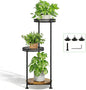 3 Tier Large Plant Stand Indoor Outdoor Clearance 10in Wide Metal Wood Plant Stand for Multiple Plants Black Tall Narrow Plants Display Organizer for Corner Living Room Porch Patio Garden Office