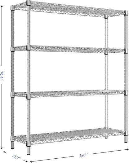 2800 LBS 59" W 4 Tier Storage Shelves Rack Metal Wire Shelving Unit, Storage Standing Shelf Organizer for Laundry Bathroom Kitchen Pantry Garage Utility Room, Chrome 17.7" D x 59.1" W x 70.4" H