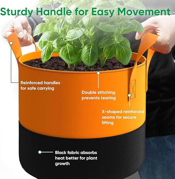 6-Pack 20 Gallon Grow Bags - 350G Heavy Duty Thickened Colorful Potato Grow Bags with Handles, Felt Nonwoven Garden Fabric Bags Gardening Pots for Vegetable Fruit Flowers Herbs Tomato Growing