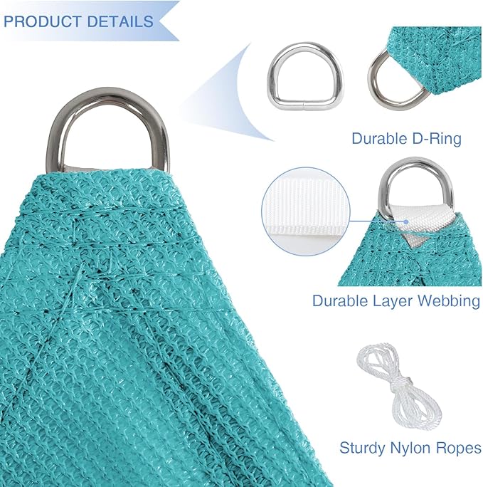 E&K Sunrise 20' x 20' x 20' Sun Shade Sail Triangle Canopy Shade Cover UV Block for Patio Backyard Garden Outdoor (Turquoise)