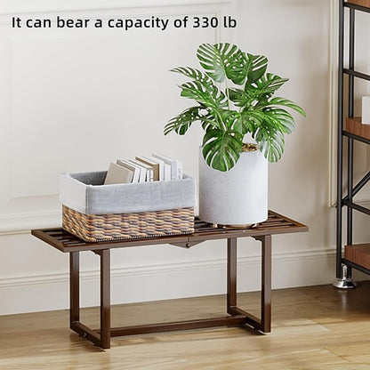 Modern Outdoor Plant Stand for Indoor Corner, Foldable Metal Plant Display Shelf for Multiple Pots,Mid Century Slatted Bench for Garden, Patio Load Bearing 330 lbs 26" L x 10.4" H x 8.6" W 2 Pack Coffee